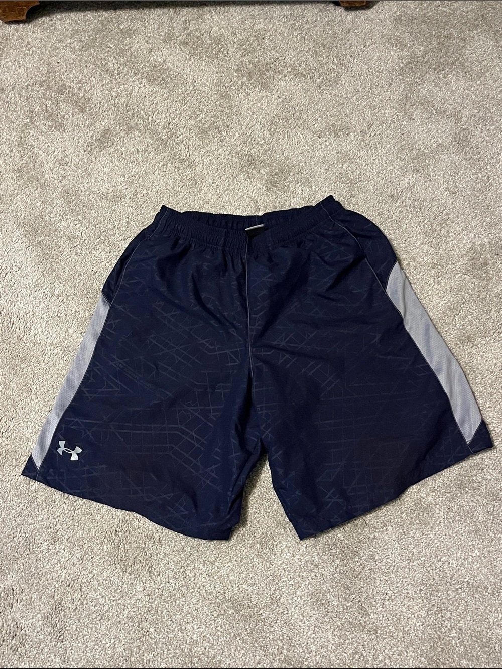 Under Armour Men's Navy Athletic Shorts with Gray Side Panels